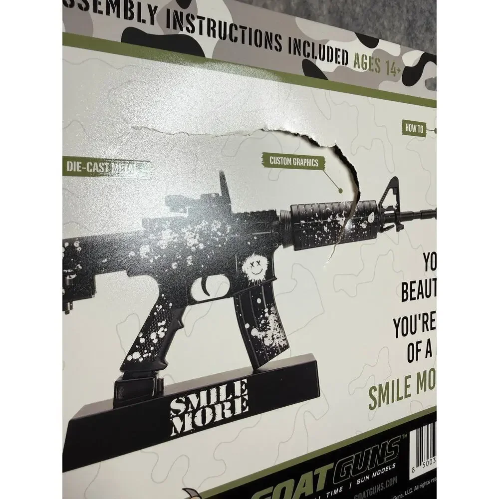NEW Roman Atwood Smile More AR-15 Black Splatter Goat Gun Die Cast Model